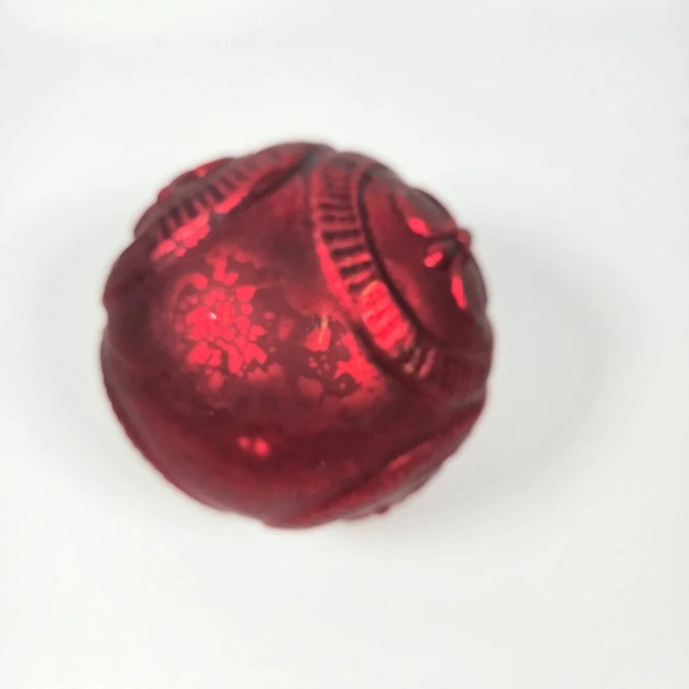 2 Vintage Saetas Best Fleur-de-lis Red Glass Ball 3